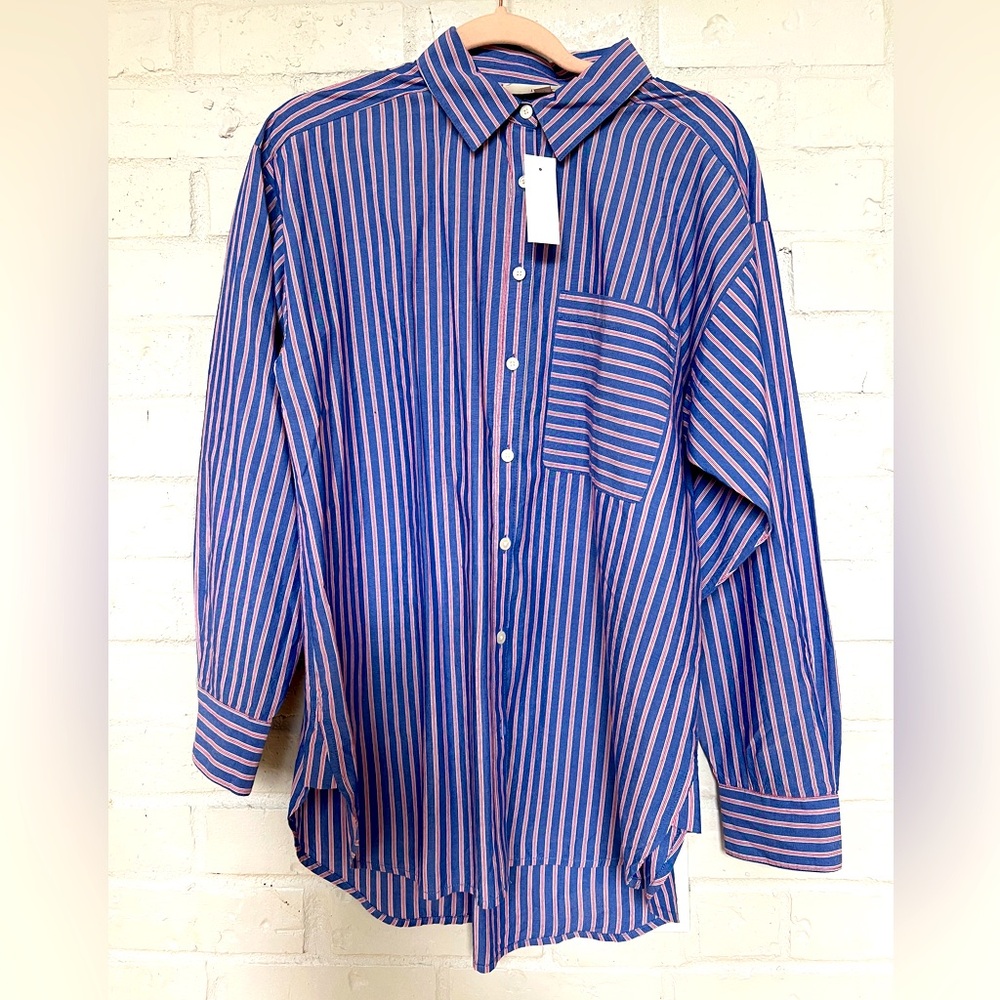 LOFT Oversized Cotton Blend Button Down Shirt